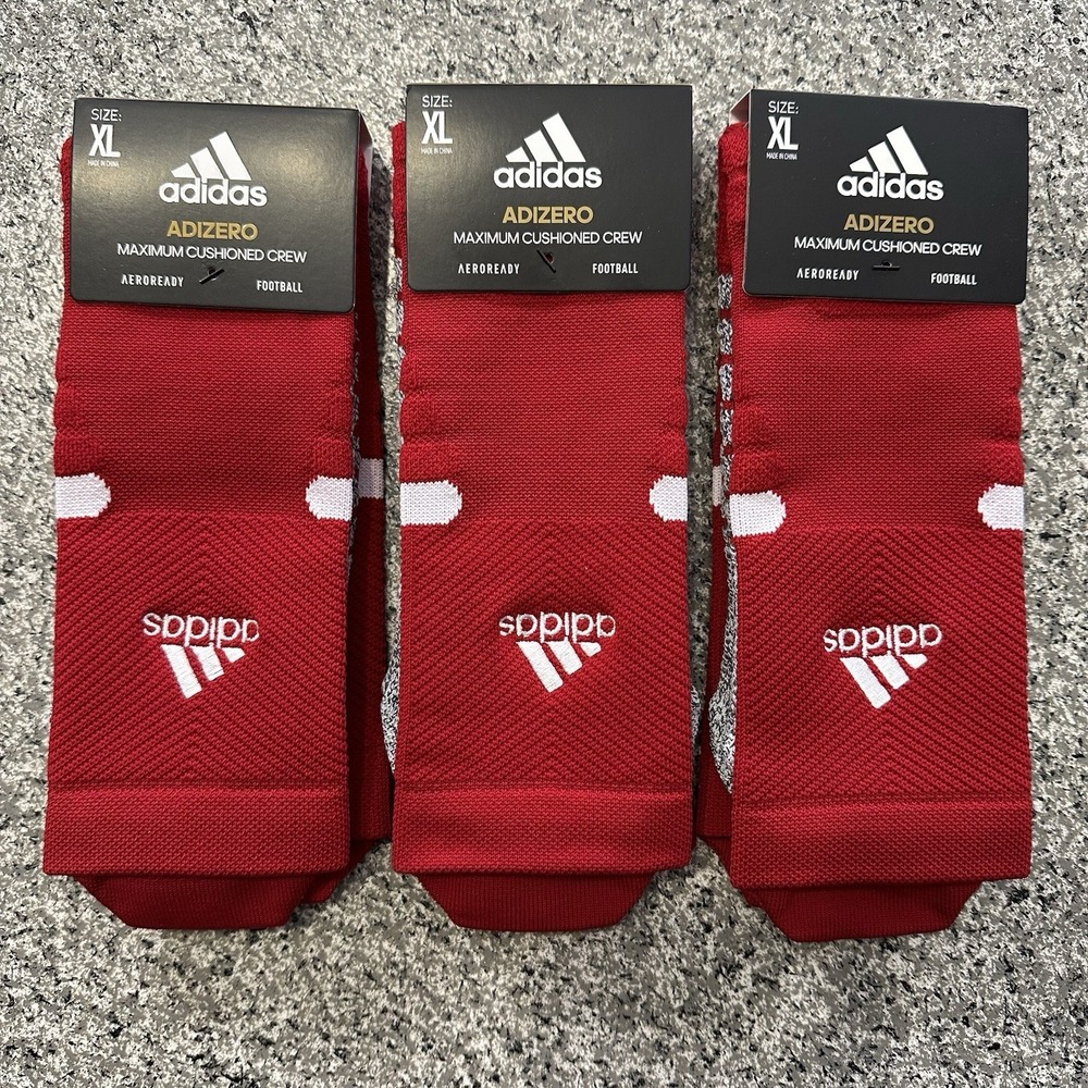 Adidas Crew Socks Mens XL 12-16 Max Cushioned Adizero Football Red Lot of 3 Pair
